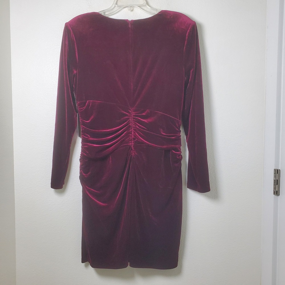 Vince Camuto Womens Wine Red Stretch Velvet Ruched V-Neck Dress Size 14 VC1M3209 - Picture 5 of 10